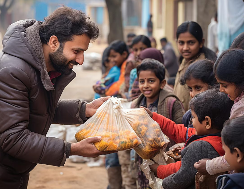 Volunteer distributing supplies